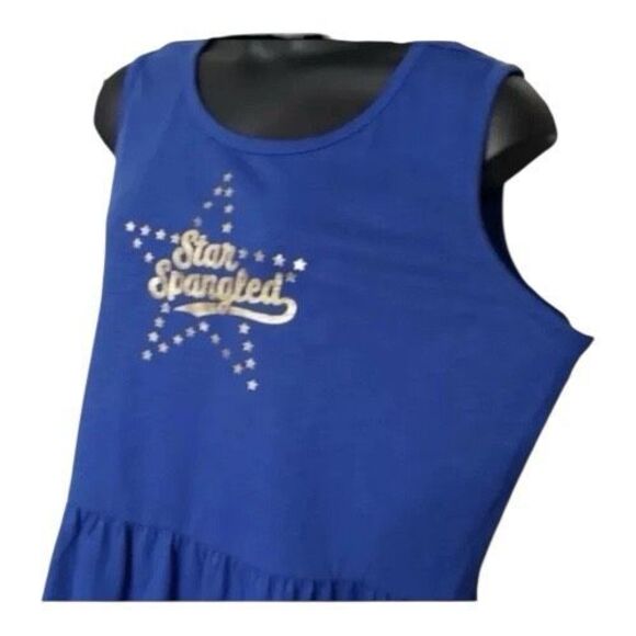 Lane Bryant Blue Tank Top Plus Size 18-20 Sleeveless Peplum STAR SPANGLED Cotton - Picture 5 of 9